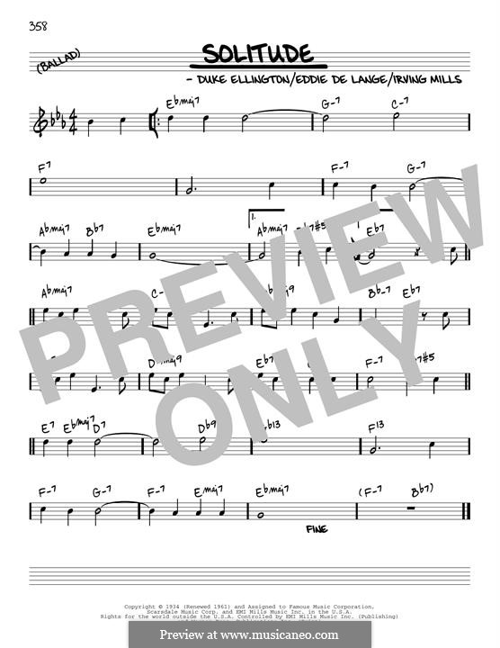 Solitude: Melody line (reharmonized version) by Irving Mills, Duke Ellington, Eddie De Lange