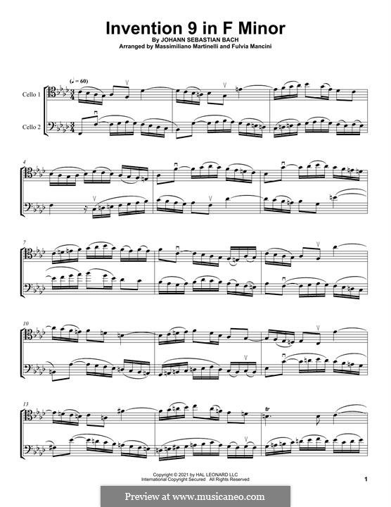 No.9 in F Minor, BWV 780: For two cellos (Mr & Mrs Cello) by Johann Sebastian Bach