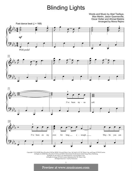 Blinding Lights (The Weeknd): Para Piano by Max Martin, Abel Tesfaye, Ahmad Balshe, Jason Quenneville, Oscar Holter