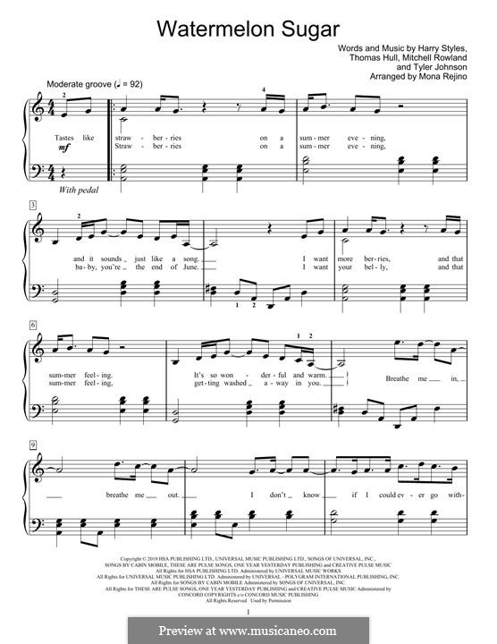 Watermelon Sugar (Harry Styles): Facil para o piano by Tom Hull, Tyler Sam Johnson, Mitch Rowland