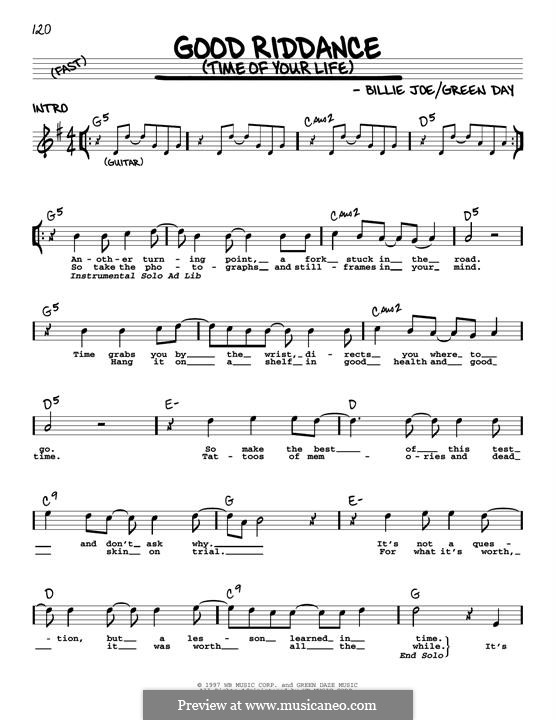 Good Riddance (Time of Your Life): melodia by Billie Joe Armstrong, Tré Cool, Michael Pritchard