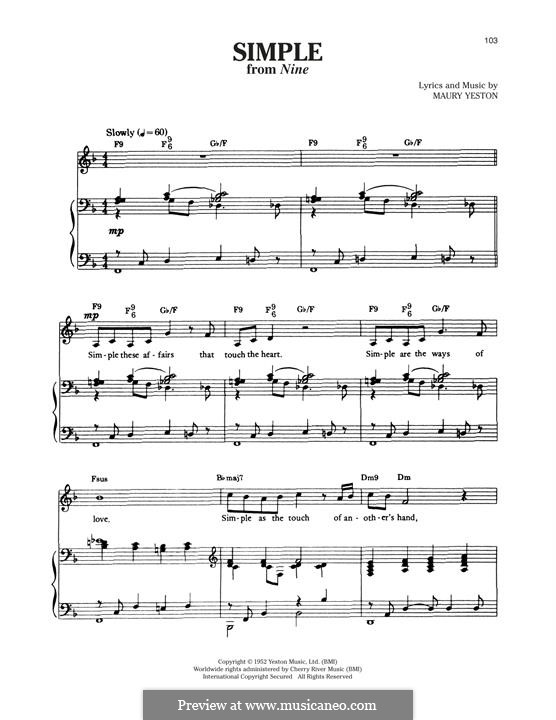 Simple (from Nine): Para vocais e piano by Maury Yeston