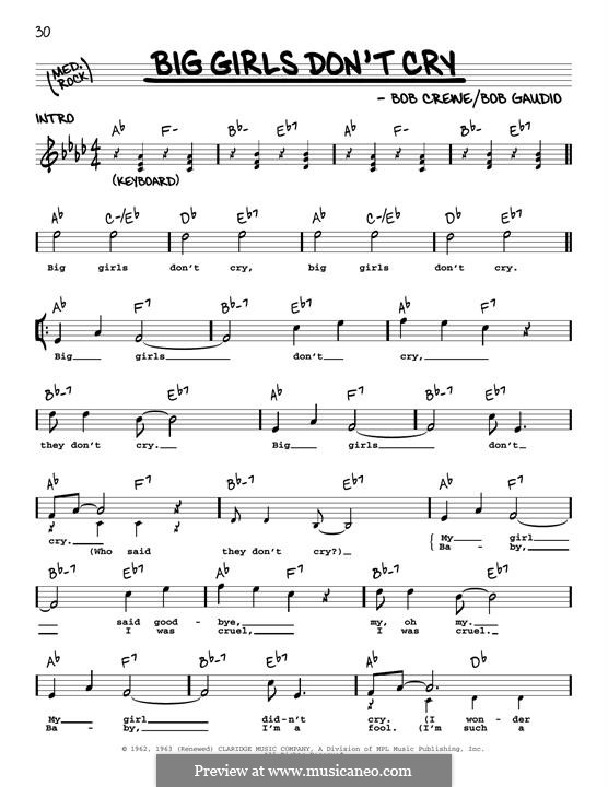 Big Girls Don't Cry (Frankie Valli and The Four Seasons): melodia by Bob Crewe, Bob Gaudio