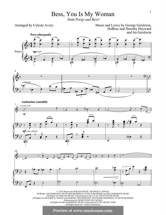 Bess, You Is My Woman Now: para clarinete e piano by George Gershwin