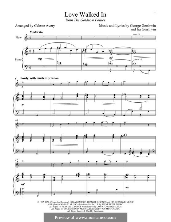 Love Walked In (from The Goldwyn Follies): para flauta e piano by George Gershwin