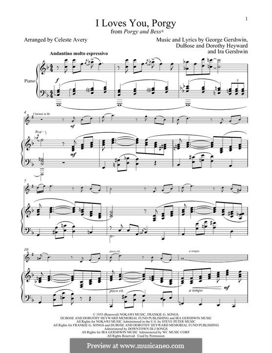 I Loves You, Porgy: para clarinete e piano by George Gershwin