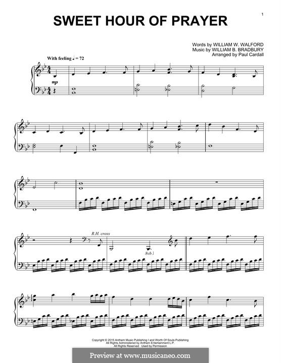 Sweet Hour of Prayer: Para Piano by William Batchelder Bradbury