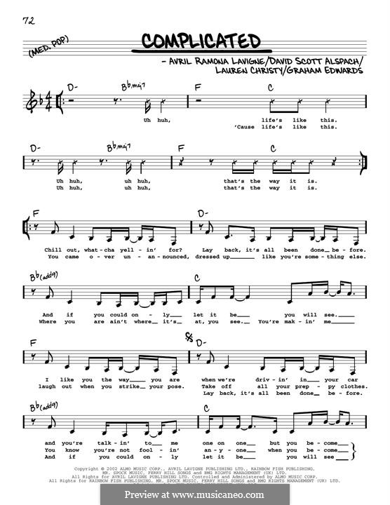 Complicated: melodia by Avril Lavigne, Graham Edwards, Lauren Christy, Scott Spock