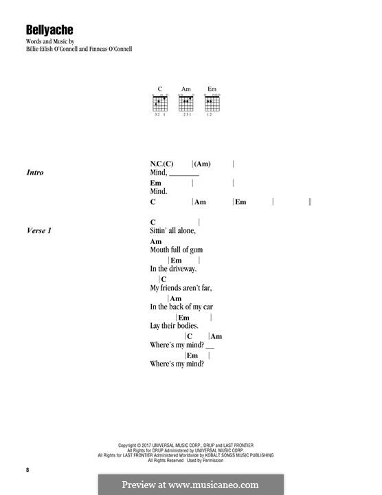 Bellyache: For lyrics and guitar chords by Finneas O'Connell, Billie Eilish