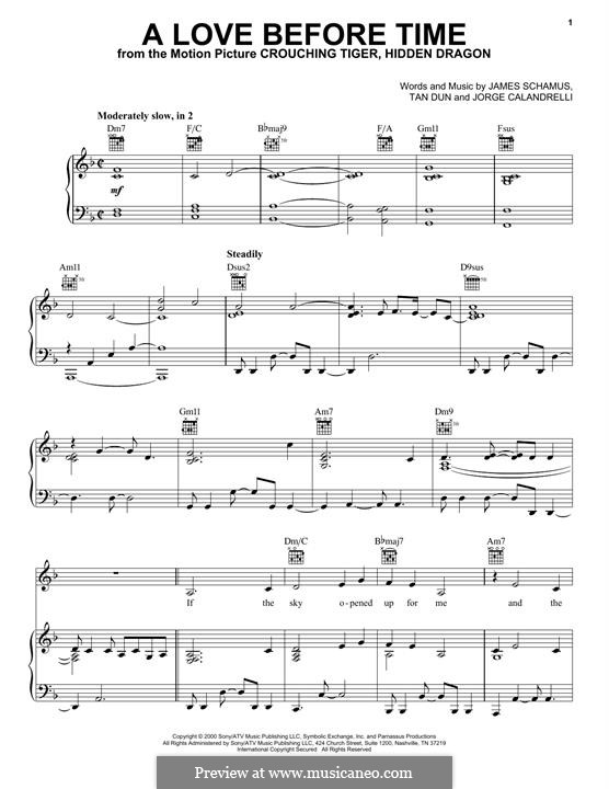 A Love Before Time (from Crouching Tiger, Hidden Dragon): Para vocais e piano (ou Guitarra) by James Schamus, Jorge Calandrelli, Tan Dun