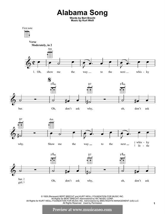Alabama Song (David Bowie): para ukulele by Kurt Weill