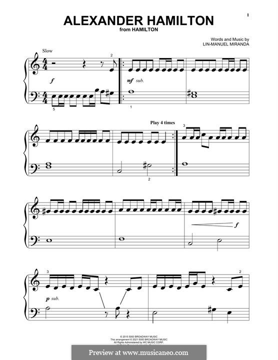 Alexander Hamilton (from 'Hamilton'): Para Piano by Lin-Manuel Miranda