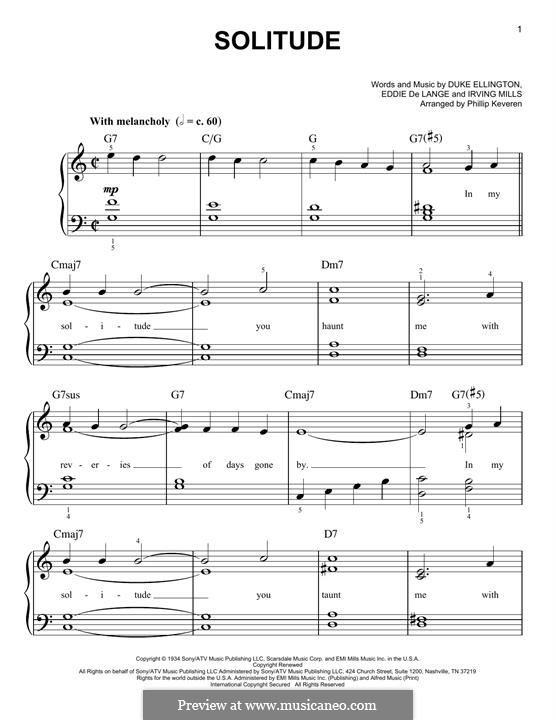 Solitude: Facil para o piano by Irving Mills, Duke Ellington, Eddie De Lange