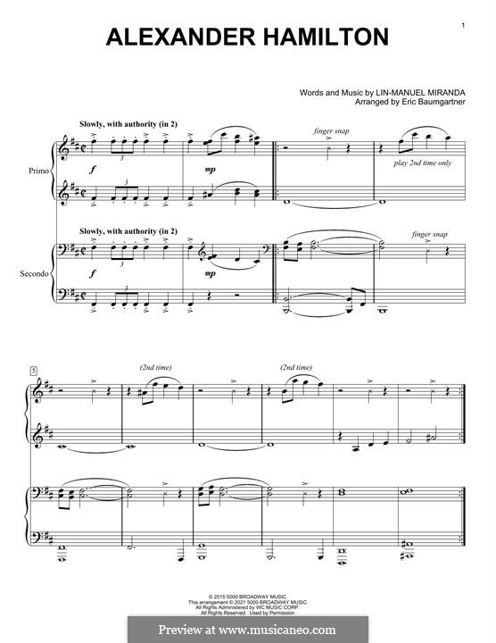 Alexander Hamilton (from 'Hamilton'): para piano de quadro mãos by Lin-Manuel Miranda