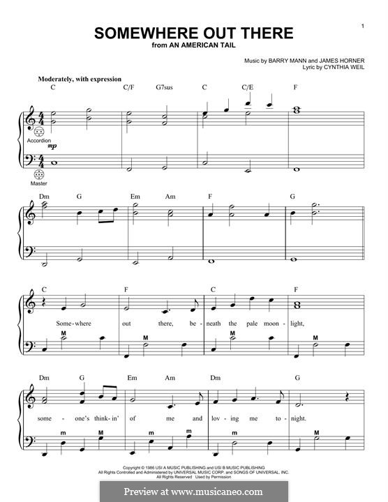 Somewhere Out There (from An American Tail): para acordeão by Barry Mann, Cynthia Weil, James Horner