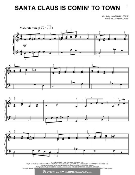 Piano version: Easy notes by J. Fred Coots