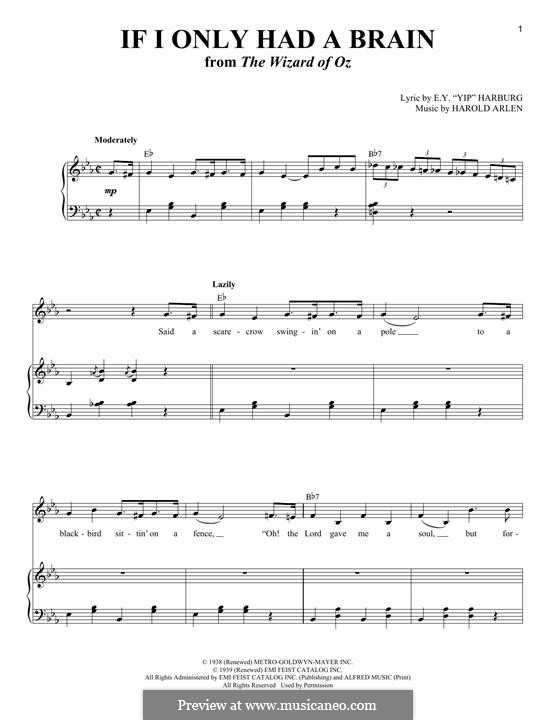 If I Only Had a Brain (from The Wizard of Oz): Para vocais e piano by Harold Arlen