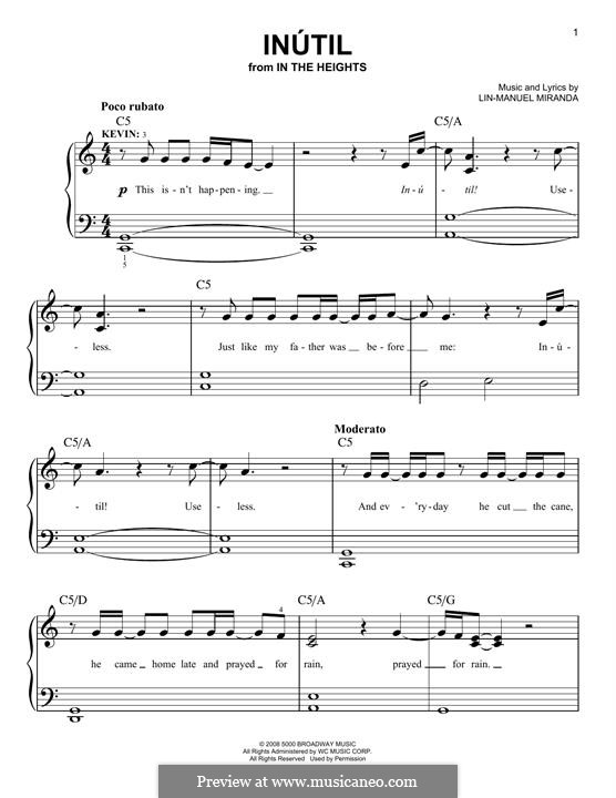 Inutil (from In The Heights: The Musical): Para Piano by Lin-Manuel Miranda