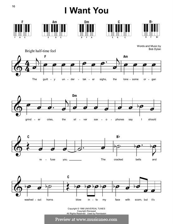 I Want You: Facil para o piano by Bob Dylan