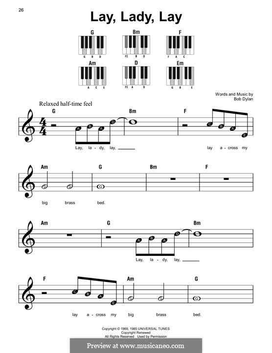 Lay Lady Lay: Facil para o piano by Bob Dylan