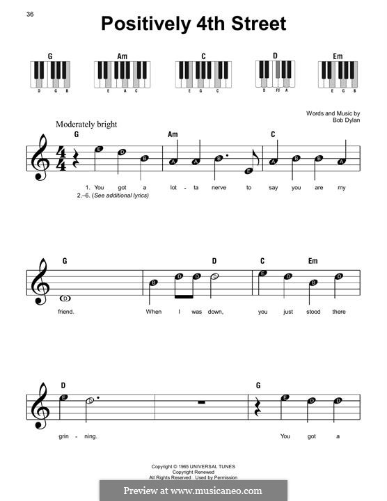 Positively 4th Street: Facil para o piano by Bob Dylan