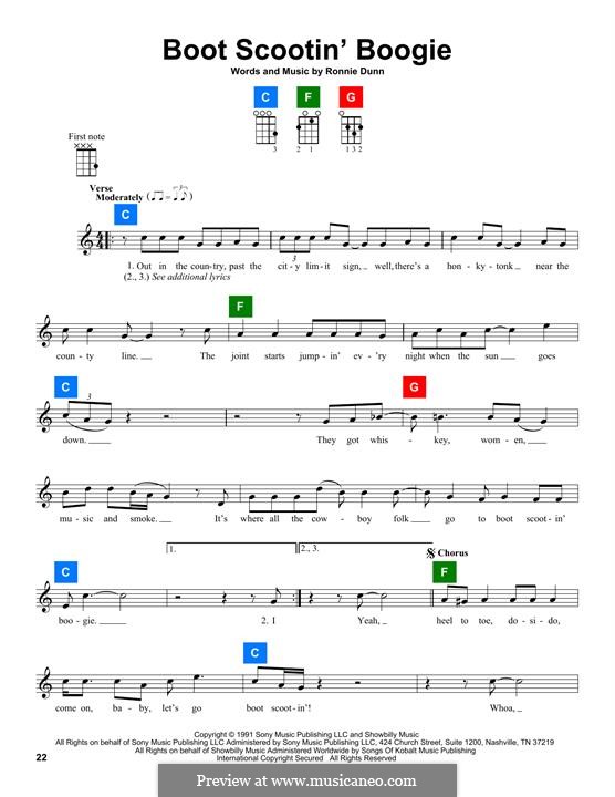 Boot Scootin' Boogie (Brooks & Dunn): para ukulele by Ronnie Dunn