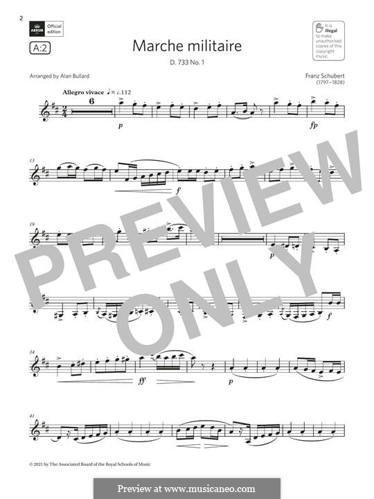 Three Marches Militaires for Piano Four Hands, D.733 Op.51: March No.1, for clarinet by Franz Schubert