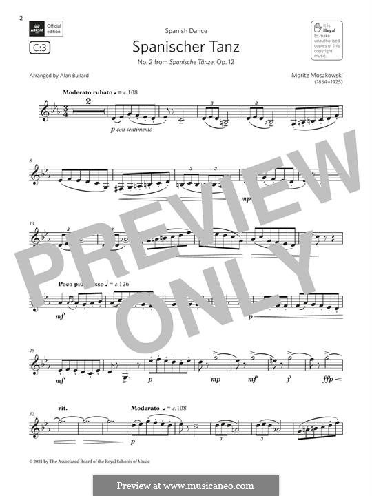 Five Spanish Dances, Op.12: Dance No.2, for clarinet by Moritz Moszkowski