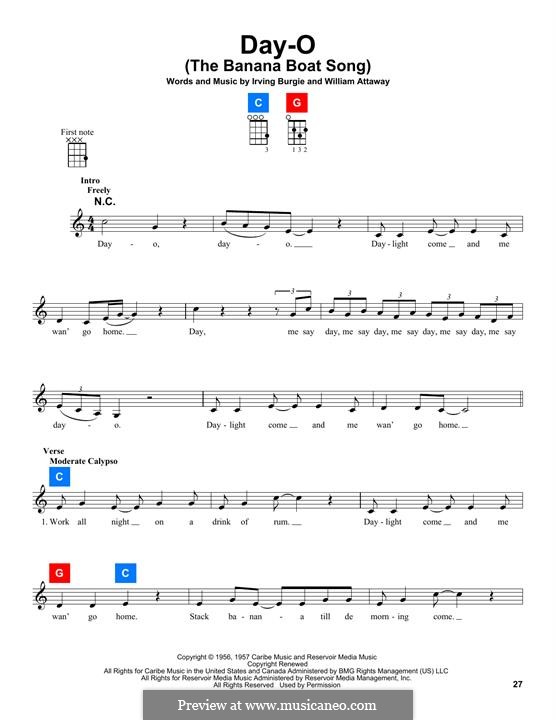 Day-O (The Banana Boat Song): para ukulele by Irving Burgie, William Attaway
