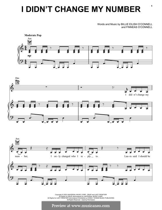 I Didn't Change My Number (Billie Eilish): Para vocais e piano (ou Guitarra) by Finneas O'Connell