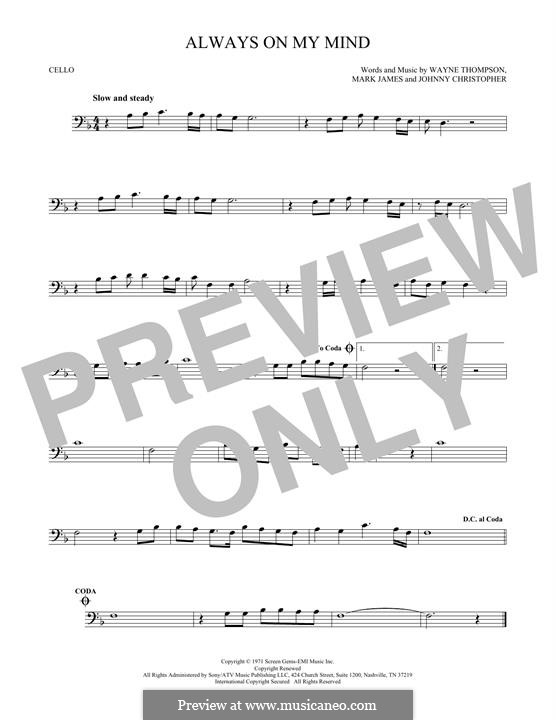 Always on My Mind: para violoncelo by Johnny Christopher, Mark James, Wayne Carson Thompson