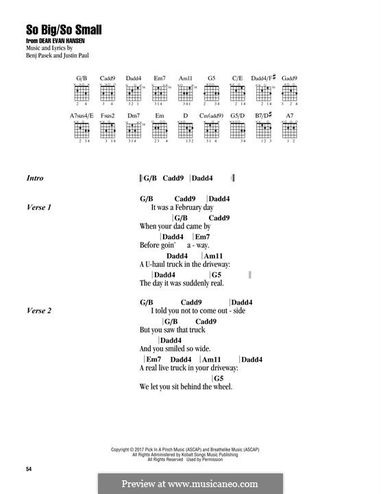 So Big/So Small (from Dear Evan Hansen): Lyrics and guitar chords by Justin Paul, Benj Pasek