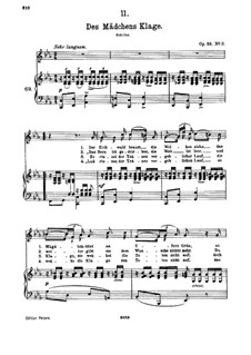 Des Mädchens Klage (The Maiden's Lament), D.191 Op.58 No.3: Partitura piano-vocal by Franz Schubert