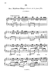 Des Mädchens Klage (The Maiden's Lament), D.191 Op.58 No.3: arranjo para piano by Franz Schubert