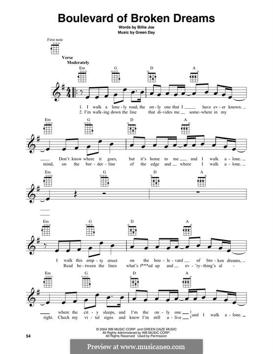 Boulevard of Broken Dreams (Green Day): para ukulele by Billie Joe Armstrong, Tré Cool, Michael Pritchard