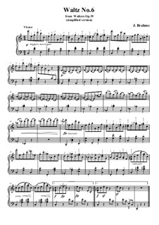 Waltz No.6: arranjos para piano (versão simples) by Johannes Brahms