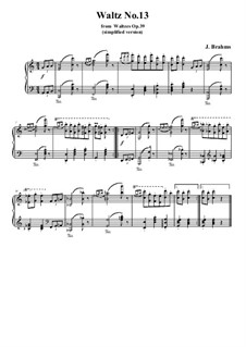 Waltz No.13: arranjos para piano (versão simples) by Johannes Brahms