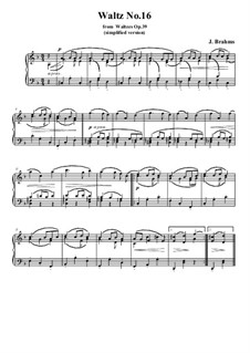 Waltz No.16: arranjos para piano (versão simples) by Johannes Brahms