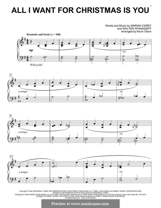 Instrumental version: Para Piano by Mariah Carey, Walter Afanasieff