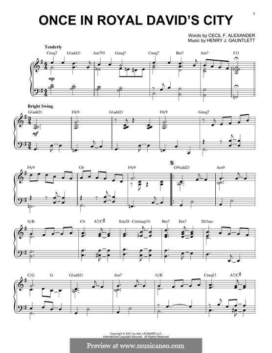 Once in Royal David's City (Printable scores): For piano (jazz version) by Henry John Gauntlett