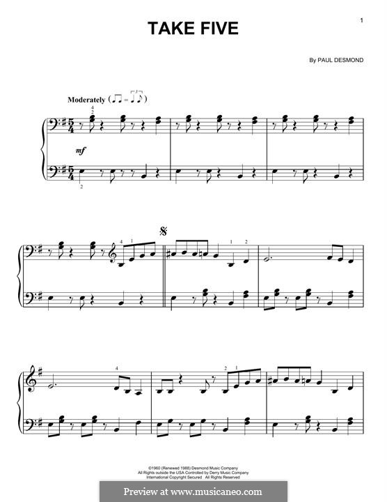 Take Five (Dave Brubeck): Para Piano by Paul Desmond