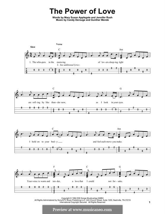 The Power of Love: para ukulele by Candy Derouge, Gunther Mende, Jennifer Rush, Mary Susan Applegate
