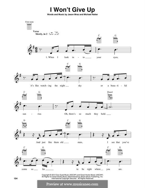 I Won't Give Up: para ukulele by Jason Mraz, Michael Natter