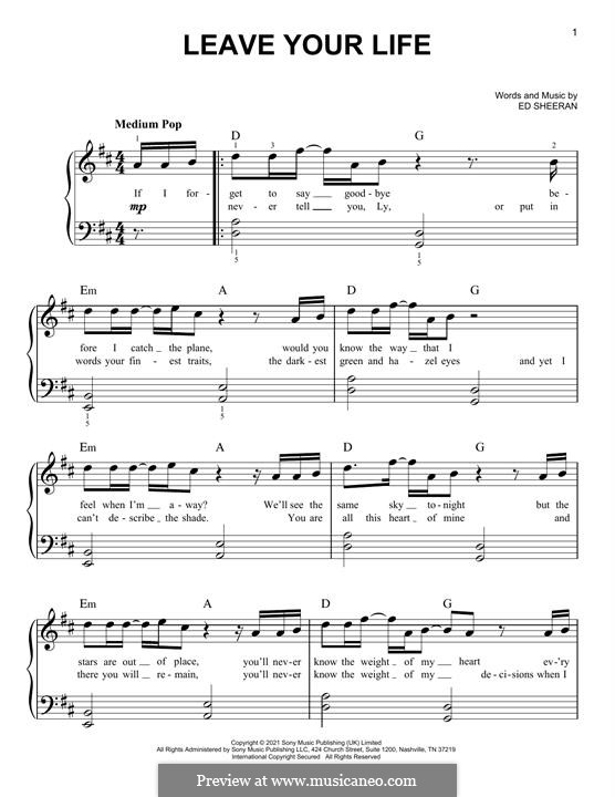 Leave Your Life: Para Piano by Ed Sheeran