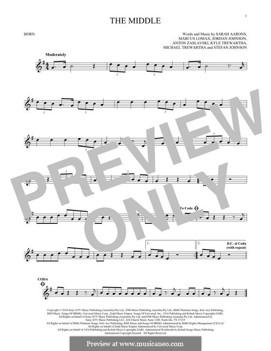 The Middle (Zedd, Maren Morris & Grey): For horn by Anton Zaslavski, Marcus Lomax, Stefan Johnson, Jordan Johnson, Sarah Aarons, Kyle Trewartha, Michael Trewartha