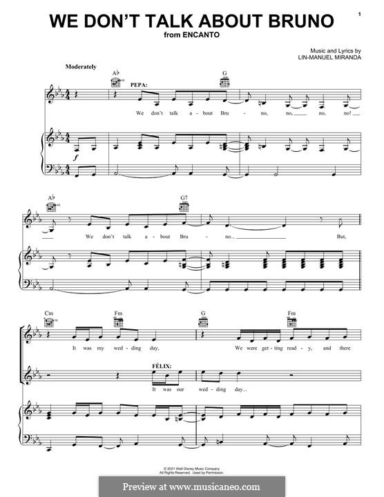 We Don't Talk About Bruno (from Encanto): Para vocais e piano (ou Guitarra) by Lin-Manuel Miranda