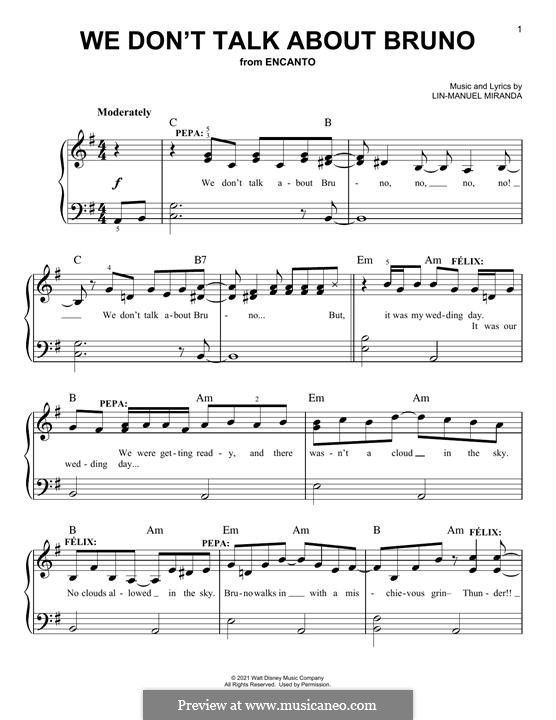 We Don't Talk About Bruno (from Encanto): Para Piano by Lin-Manuel Miranda