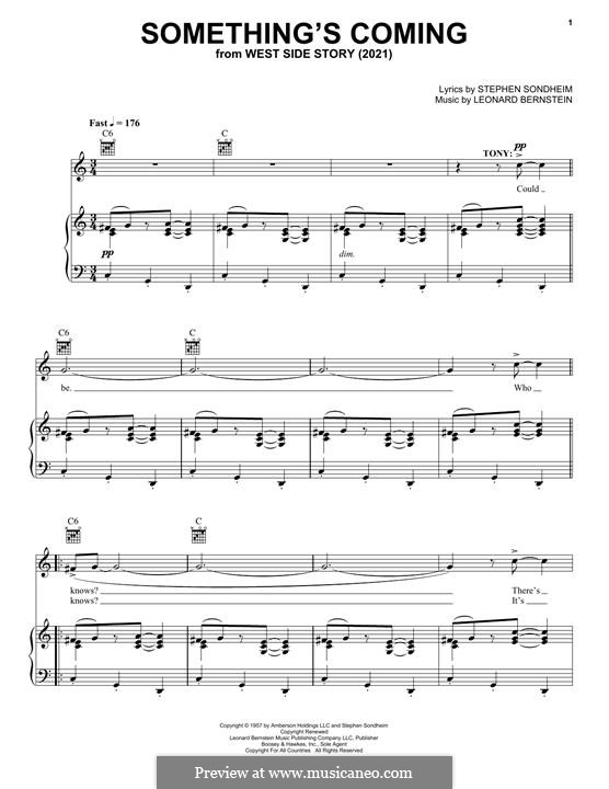 Something's Coming: Para vocais e piano (ou Guitarra) by Leonard Bernstein