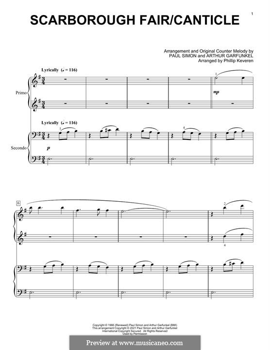 Scarborough Fair / Canticle: para piano de quadro mãos by folklore