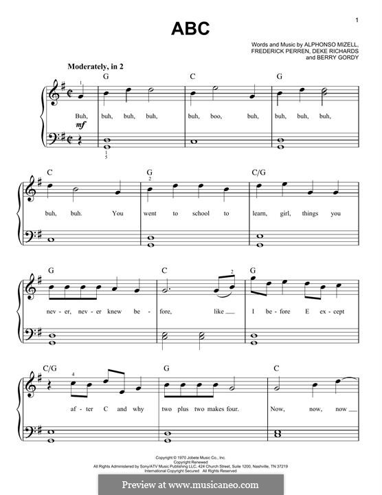 ABC (The Jackson 5): Para Piano by Alphonso Mizell, Berry Gordy, Deke Richards, Freddie Perren